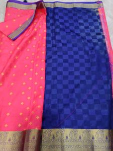 Heavy Zari Saree Pink And Blue