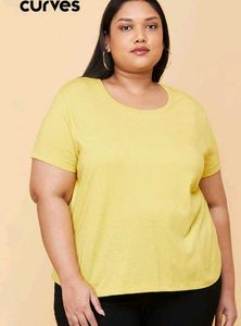 MAX Plus Size Women Round Neck Yellow T-Shirt