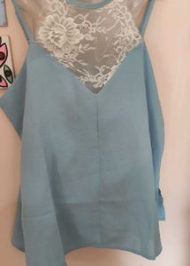 Blue Tank Top with Lace Detail