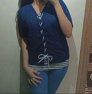 Blue Top With Black And White Inner