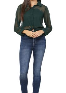 Green Sheer Tie-Front Blouse