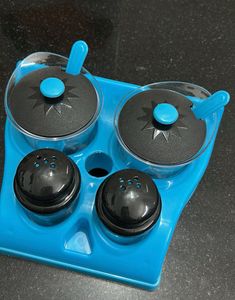 Retro Blue Salt & Pepper Set with Condiment Jars