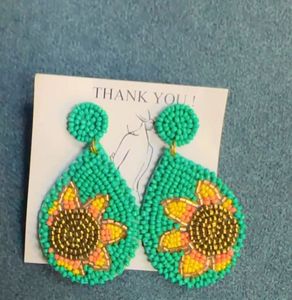 Beaded Sunflower Teardrop Earrings