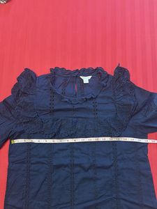 Navy Eyelet Ruffle Blouse
