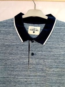 White Blue T-shirt For Men And Boys With Collar