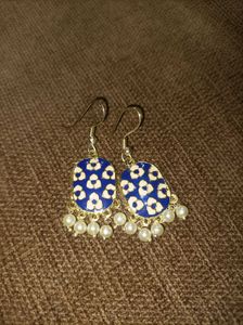 Blue Floral Pearl Drop Earrings