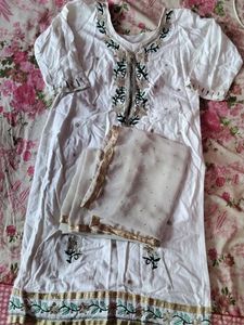 Cotton Kurta & Chiffon Dupatta - White XL