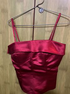 Red Satin Bardot Top