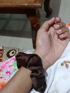 Hand Made Brown Silk Scrunchie