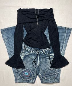 gothic emo off shoulder lace asymmetrical top