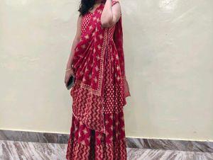Long Kurta With Dupatta Red Maroon