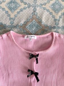 pink with black bow ribbed top 🎀