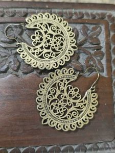 Pure Brass Crescent Filigree Hoops