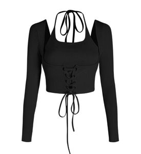 Black Lace-Up Halter Crop Top