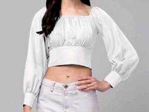White Crop Top with Puffy Sleeves