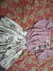 White And Purple Skirt With Top For Baby Girl