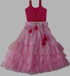 Pink Girls Lehenga Choli Set