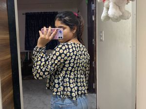 sunflower print flared top