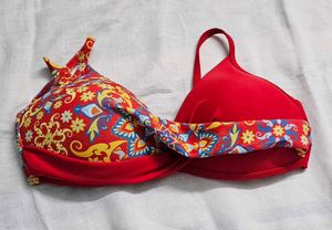 Red Floral Bikini Top