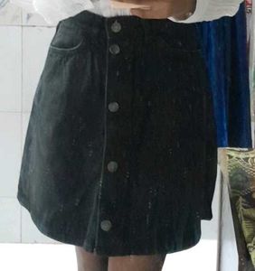 Black Button Front Denim Skirt