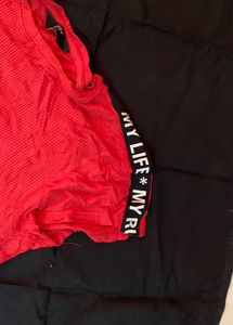 Red Ribbed T-Shirt with Accents