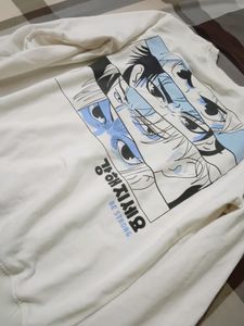 White Full Sleeve Anime Printed Sweatshirt