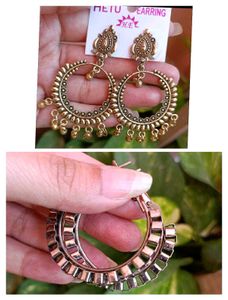 Gold Oxidised Jhumkas & Silver Hoop Earrings Combo