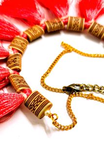 Pink Handmade Tassel Statement Necklace 6in