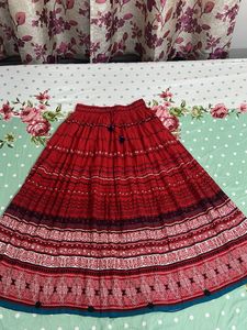 Red Patterned Printed Ethnic Skirt