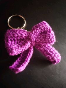 Pink Bow Crochet Keychain