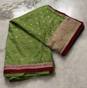 Elegant Olive  Green Embroidery Saree