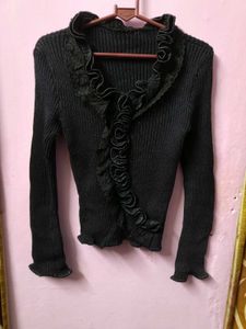 Ruffled Knit Cardigan
