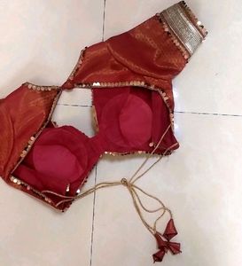 Banarasi Padded Plunge Drawstring, Lace Work Blous