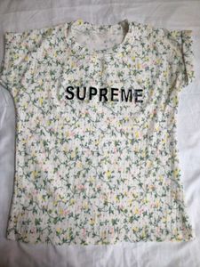 Slim Fit White Floral Tshirt