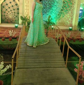 Mint Green &amp; Gold Embellished Evening Gown