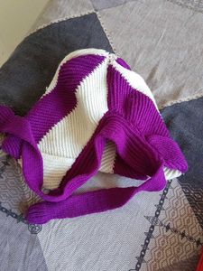 Striped Purple &amp; White Knitted Hat