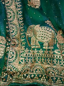 Elegant Green Elephant Print Saree