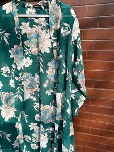 Dark Green Floral Print Shrug