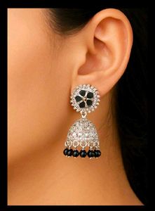 Stunning Black & Silver Jhumka Earrings
