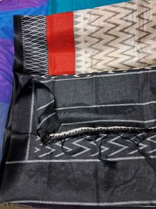 Brand New Black and White Ikat Saree