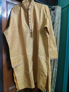 Golden Yellow Silk Kurta Set For Men ( xxxl)