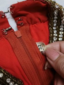 Women Red Georgette Zari Stone Festive Kurta