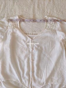 White Crochet Detail Tie-Front Top
