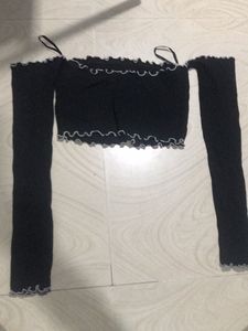 Black Off-the-Shoulder Long Sleeve Top