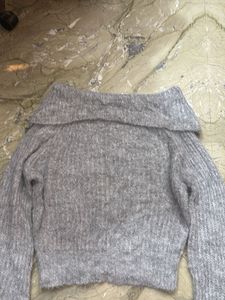 Stylish Grey Off-Shoulder Sweater