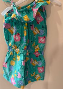 Baby Girl Seagreen Kite Print Jumpsuit