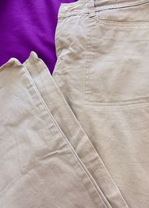 beige wide length straight leg jeans