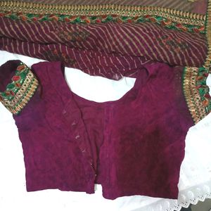 Purple Plum Golden Saree Blouse Petticoat Party