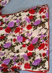 Floral Red - Off White Churidar Top