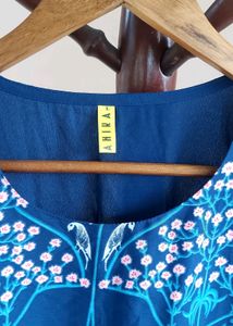 Ahika Navy Blue Printed Kurti, L Size